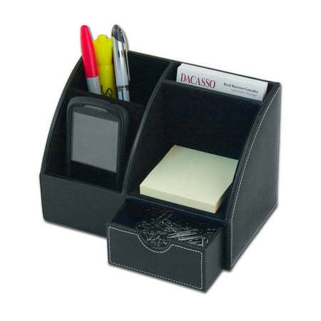Dacasso Black Leather 4-Piece Desktop Organizer Desk Set DF-1005